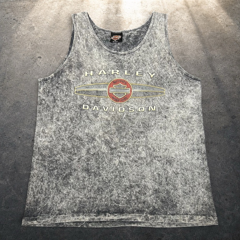 Vintage Harley Davidson Acid Wash Tank Top Grey Biker Skater Retro Size Large